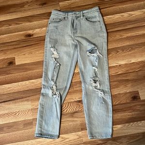 Destroyed Light Denim High Rise Mom Jean